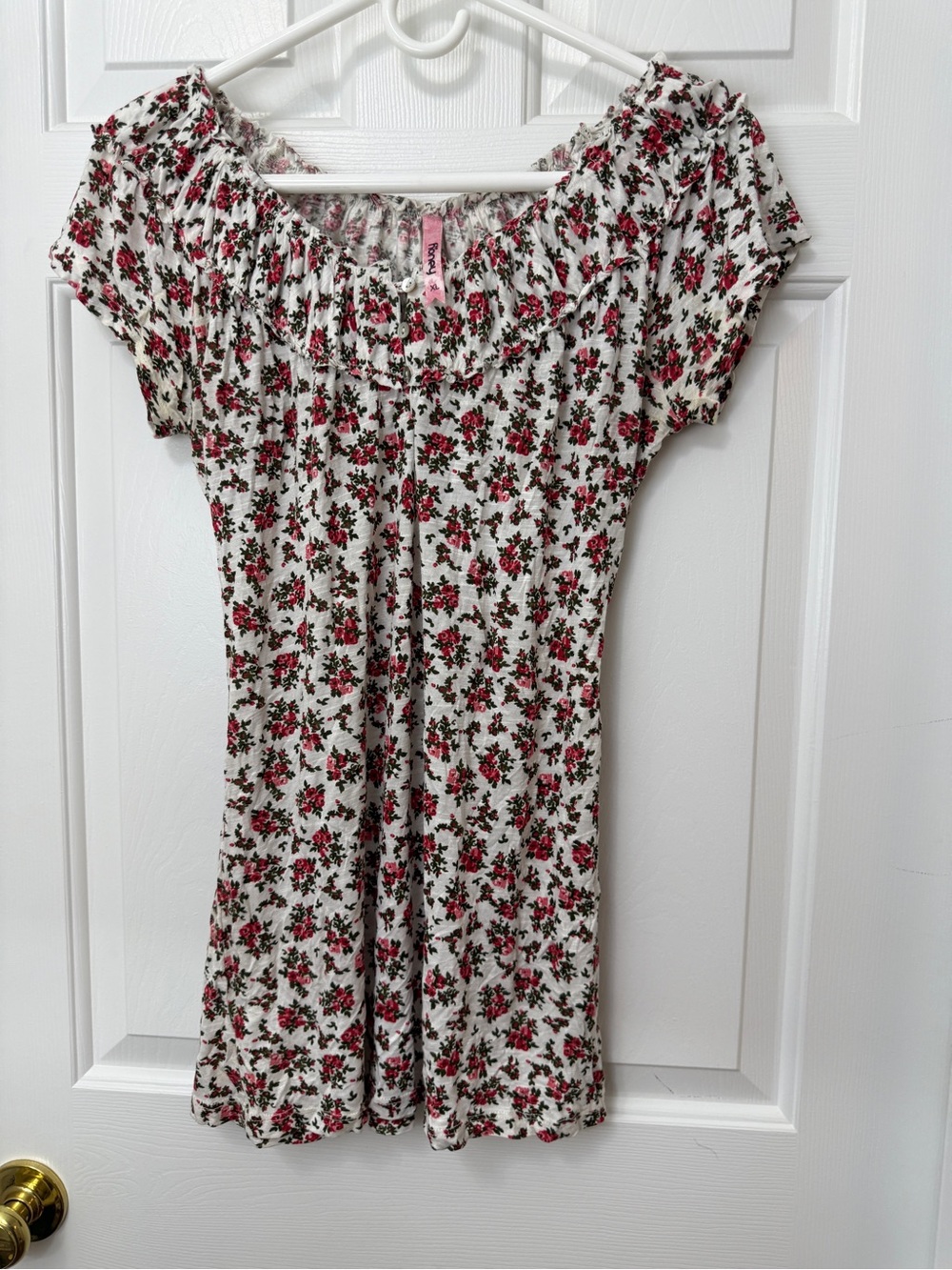 White Floral Short Sleeve Dress with Red Roses